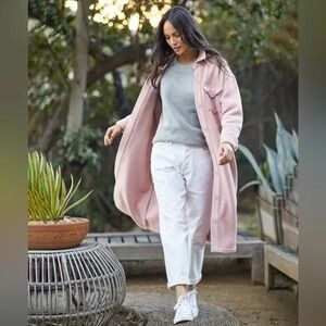 NWT‎ OUTERKNOWN S Lennon Long Blanket Jacket Duster Wool Blend Pink Coastal Chic